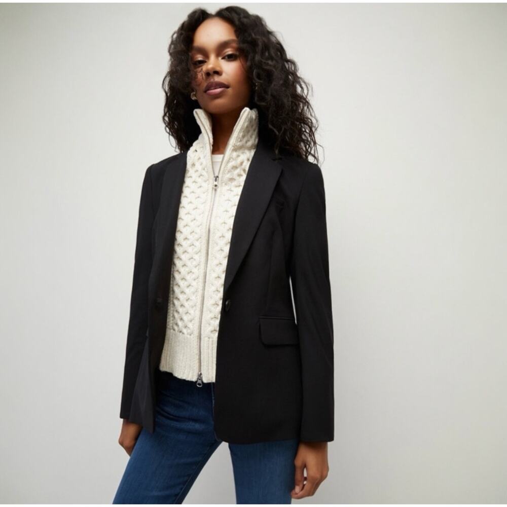 Veronica Beard Black Single-Button Tailored Blazer with Notch Lapel - Picture 4 of 14